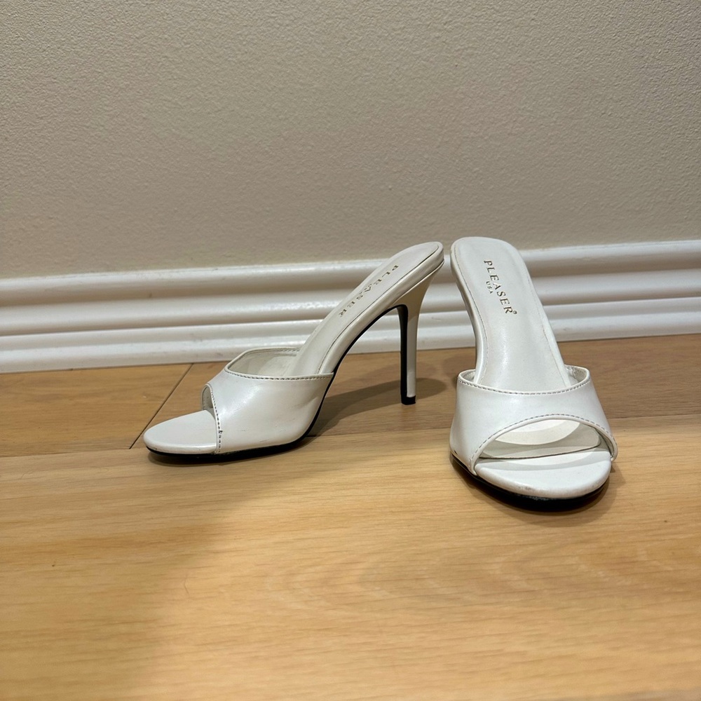 White Leather Barbie Stilettos